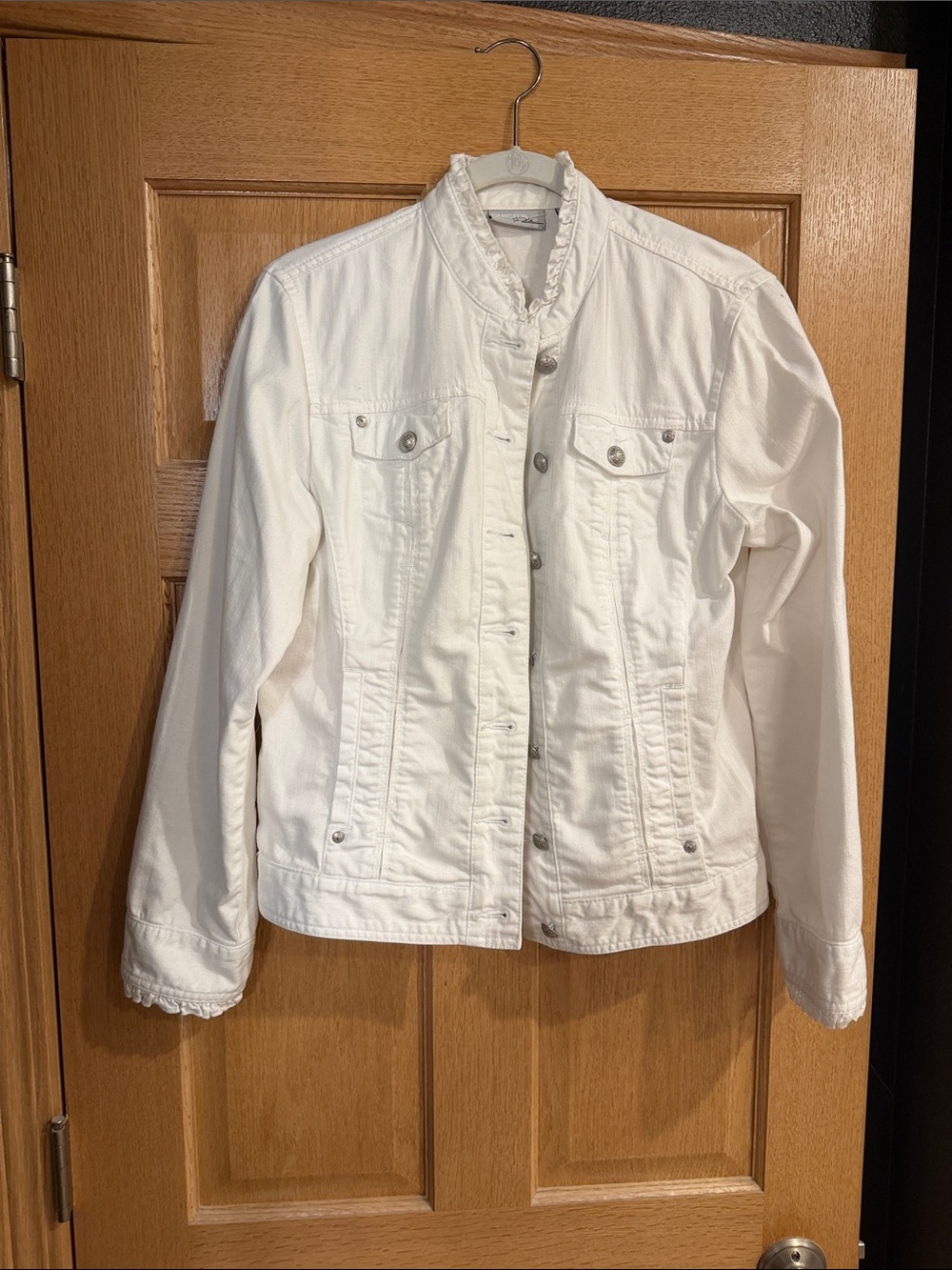 Chico's White Ruffled Collar Denim Jacket